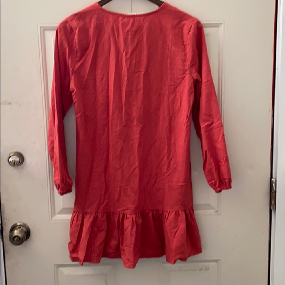Red Ruffle Button Down Mini Dress - Picture 3 of 3
